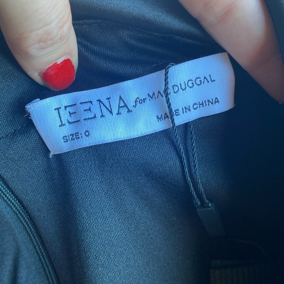 NWT Mac Duggal Black Puff Sleeve V-Neck Satin Collared A-line Midi Dress, size 0 - Picture 6 of 11